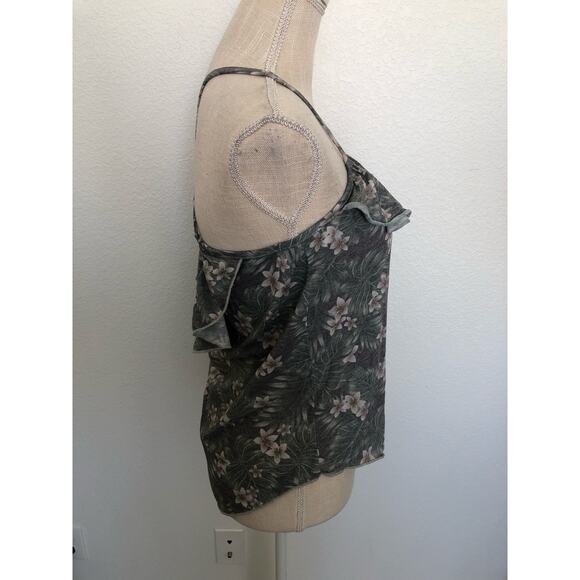 Chaser Vintage Line Criss-Cross Tropical Print Ruffle Tank - M - Picture 2 of 5